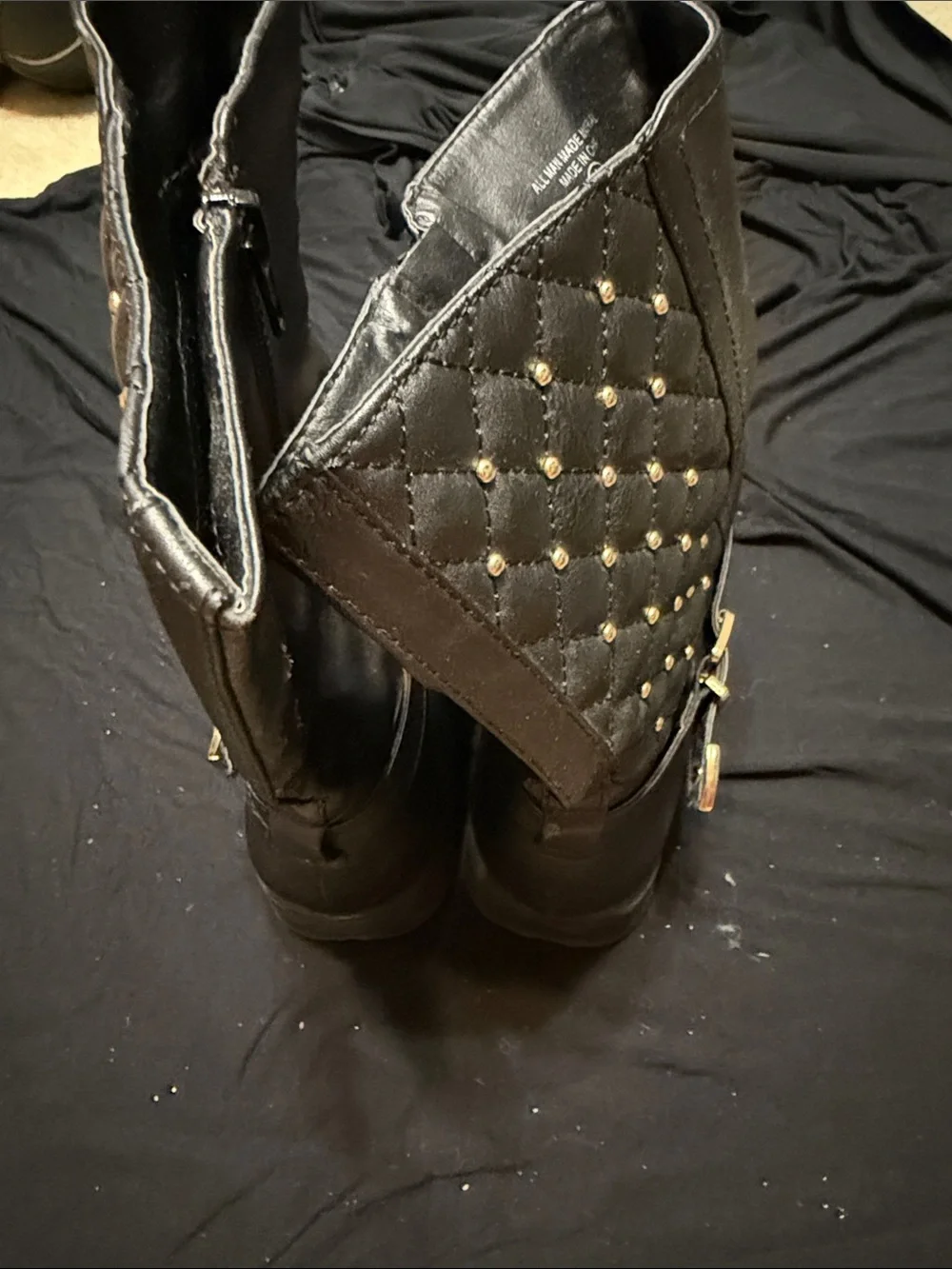 Bumper Black Quilted Leather Ankle Boots with Buckle Detail